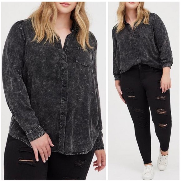 torrid Tops - Torrid 3X Lizzie Rayon Twill Button-Up Long Sleeve Shirt Boho Boyfriend